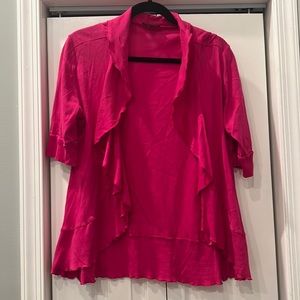 EUC Express Hot Pink Ruffle trim cardigan, Size L